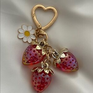 Gold Daisy & Pink Strawberry Keychain Charm